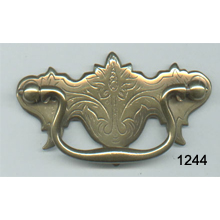 Antique brass bail pull with back plate, 3 inch bore, SKU 1244