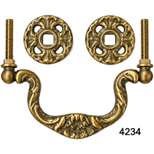 Solid Cast Brass Bail Pull with Rosettes – Antique Brass – SKU 4234