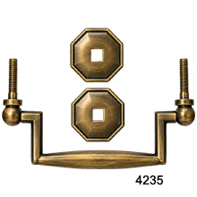 Solid Cast Brass Bail Pull with Rosettes – Antique Brass – SKU 4235